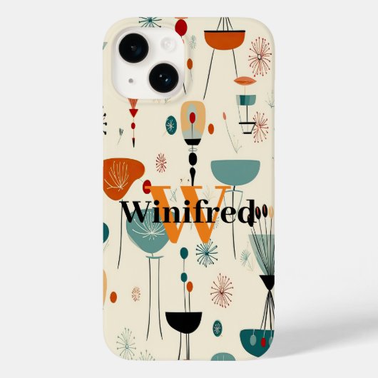 Mid-Century Abstracte Monogram Aangepaste Naam Case-Mate iPhone Case (Achterkant)
