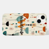 Mid-Century Abstracte Monogram Aangepaste Naam Case-Mate iPhone Case (Achterkant (horizontaal))