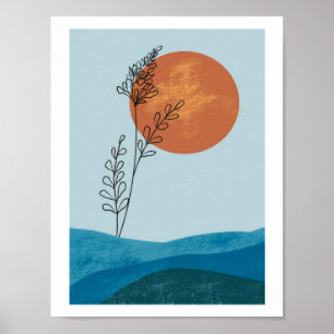 Mid Century Abstracte Whimsical Modern Mountain Su Poster