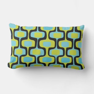 Mid-Century Aqua Chartreuse & Zwart Retro Patroon Buitenkussen