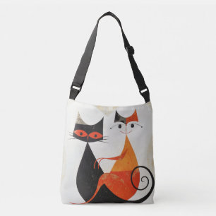 Mid Century Art Cat Duo Print Crossbody Tas