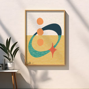 Mid Century Atomic Abstract geel, Sinaasappel, Bla Poster