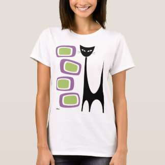 Mid Century Atomic Cat & Paarse en groene oblongs T-shirt