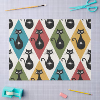 Mid Century Atomic cats on Harlequin diamonds Tissuepapier