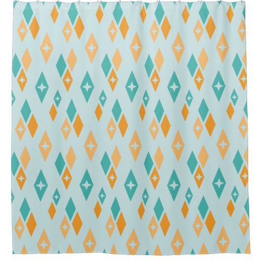 Mid Century Atomic Diamonds Aqua, Blauwgroen, Sina Douchegordijn (Voorkant)