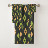 Mid Century Atomic Diamonds Pattern Groen Sinaasap Bad Handdoek (Insitu)