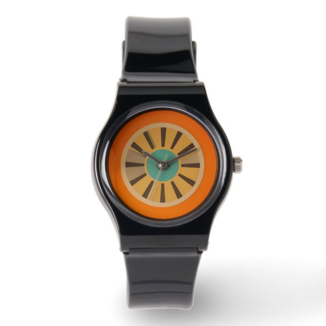 Mid Century Atomic Futuristic Orange Slice Horloge (Voorkant)