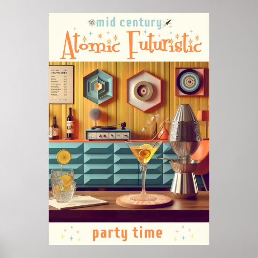 Mid Century Atomic Futuristic Party Room Poster (Voorkant)