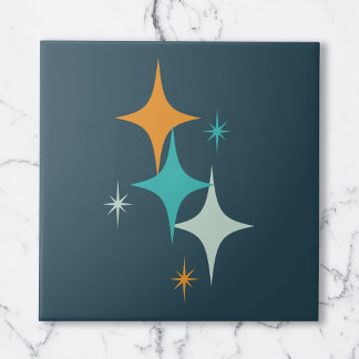 Mid Century Atomic Stars Donker Blauwgroen Aqua Si Tegeltje