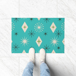 Mid Century Atomic Stars with diamonds on Teal  Deurmat