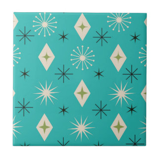 Mid Century Atomic Stars with diamonds on Teal  Tegeltje