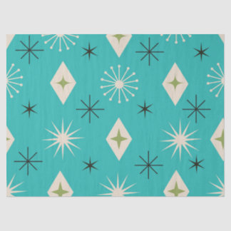 Mid Century Atomic Stars with diamonds on Teal  Tissuepapier