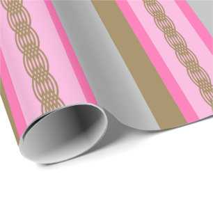 Mid-Century awning stripe - grijs / grijs, roze, t Cadeaupapier
