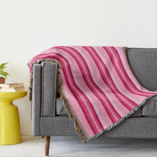 Mid-Century awning stripe - roze en wijn Deken