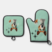 Mid-Century Basenji Dog Ovenwant & Pannenlap Set (Voorkant)