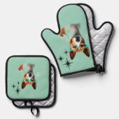 Mid-Century Basenji Dog Ovenwant & Pannenlap Set (Voorkant / Achterkant)