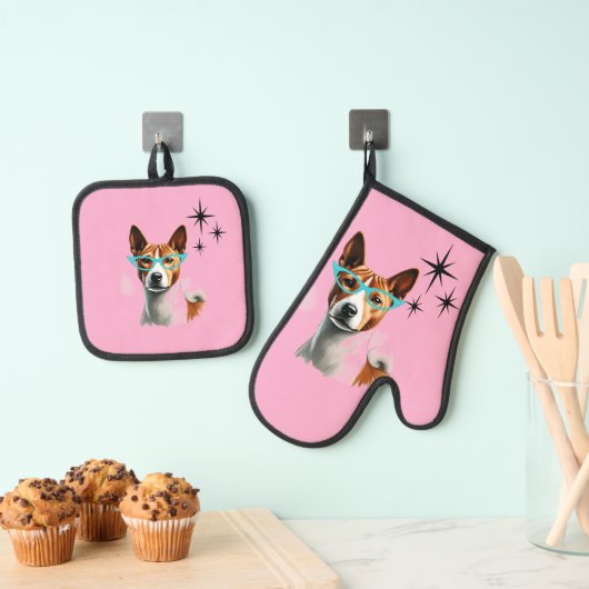 Mid-Century Basenji Dog Ovenwant & Pannenlap Set (Insitu(Ophanging))