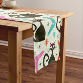 Mid Century Black Atomic Cats with Boomerangs Korte Tafelloper (Voorbeeld)