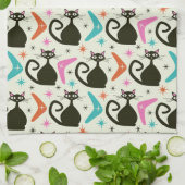 Mid Century Black Atomic Cats with Boomerangs Theedoek (Gevouwen)