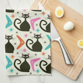 Mid Century Black Atomic Cats with Boomerangs Theedoek