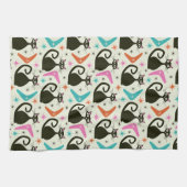 Mid Century Black Atomic Cats with Boomerangs Theedoek (Horizontaal)