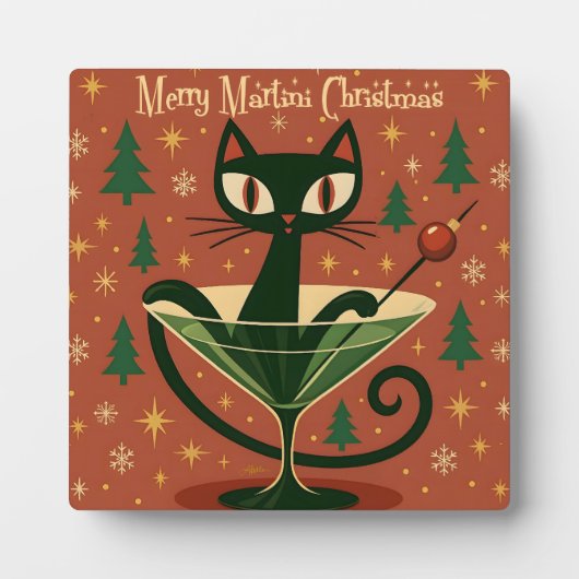 Mid Century Black Cat Merry Martini Christmas Fotoplaat (Voorkant)
