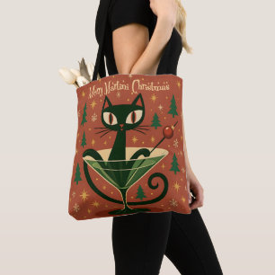 Mid Century Black Cat Merry Martini Kerstmis Draagtas