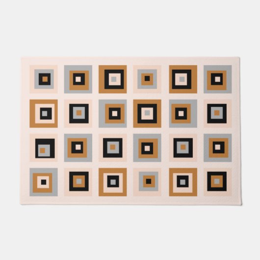 Mid Century Black en Terracotta Squares Pattern Deurmat (Voorkant)