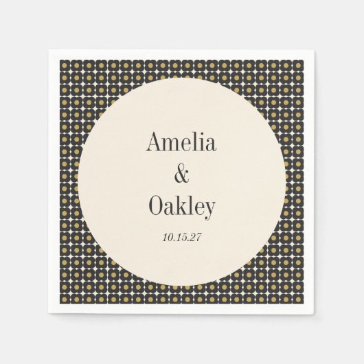 Mid Century Bold Zwart Gouden Bloem Bruiloft Custo Servet (Voorkant)