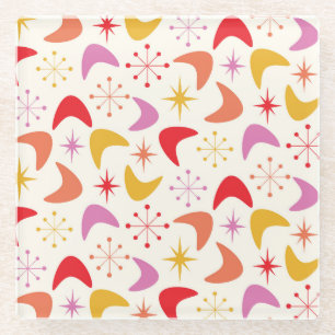 Mid Century Boomerang met kleurrijke Atomic Stars Glazen Onderzetter