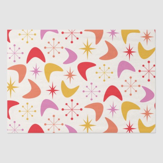 Mid Century Boomerang met kleurrijke Atomic Stars Tissuepapier (Voorkant)