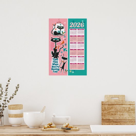 Mid-Century Cats Calendar Kitchen Poster (Cuisine)