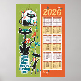 Mid-Century Cats Calendar Kitchen Poster