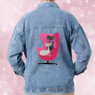 Mid Century Cats in een roze stoel Denim Jacket