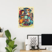 Mid Century Cats met Retro Records en TV Poster (Thuiskantoor)