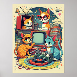 Mid Century Cats met Retro Records en TV Poster
