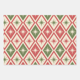 Mid Century Christmas Atomic Stars on diamonds  Inpakpapier Vel