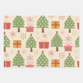 Mid Century Christmas Atomic Trees with Snowflakes Inpakpapier Vel