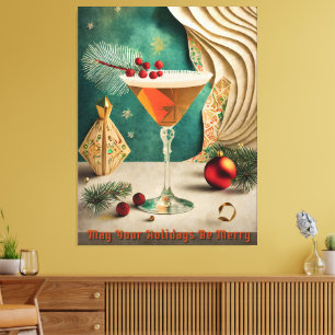 Mid Century Christmas Cocktail Party Happy Hour Canvas Afdruk