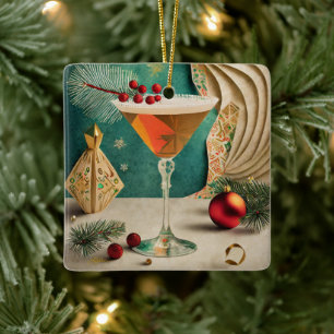 Mid Century Christmas Cocktail Party Happy Hour Keramisch Ornament