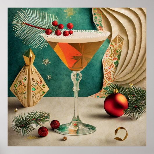 Mid Century Christmas Cocktail Party Happy Hour Poster (Voorkant)