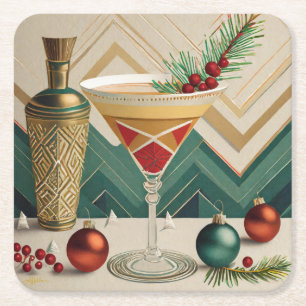 Mid Century Christmas Cocktail Party Happy Hour Vierkante Kartonnen Onderzetter