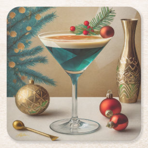 Mid Century Christmas Cocktail Party Happy Hour Vierkante Kartonnen Onderzetter