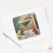 Mid Century Christmas Cocktail Party Happy Hour Vierkante Sticker (Envelop)