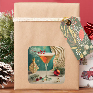 Mid Century Christmas Cocktail Party Happy Hour Vierkante Sticker