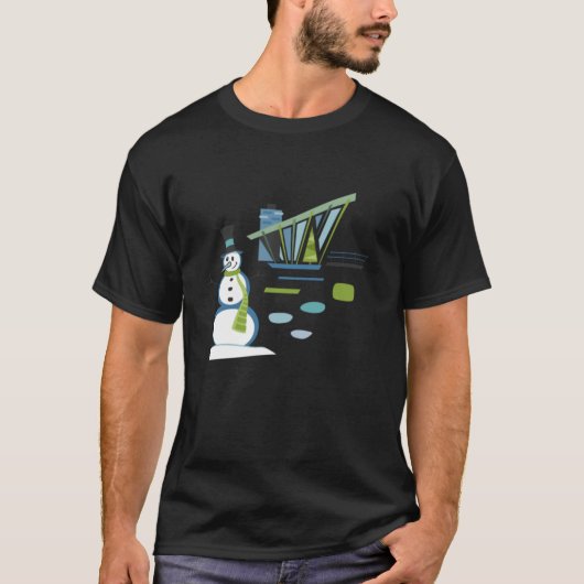 Mid Century Christmas House and Snowman T-shirt (Voorkant)