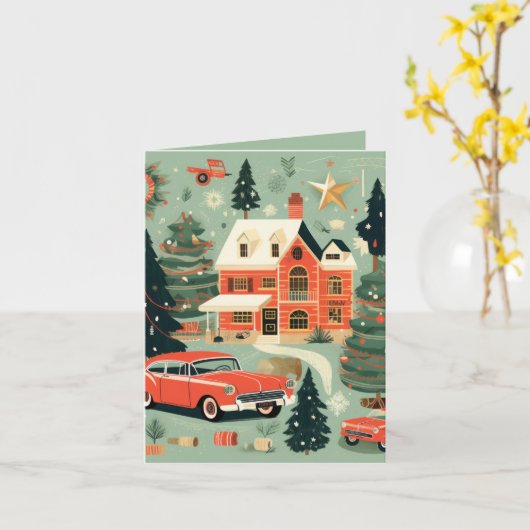 Mid Century Christmas Kaart (Gele Bloem)