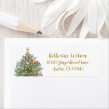 mid century christmas tree return address