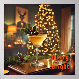 Mid Century Christmas vrolijk en heldere cocktail Poster