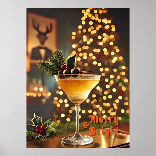 Mid Century Christmas vrolijk en heldere cocktail Poster (Voorkant)